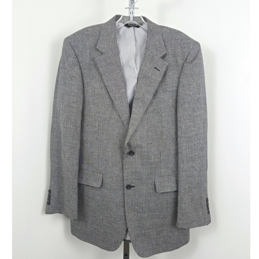 Jos. A. Bank Herringbone Wool Linen Blazer Black White 40 L